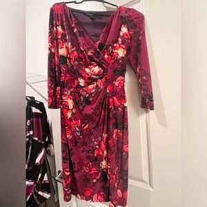 American Living Burgundy Cranberry Floral Wrap Cocktail Dress